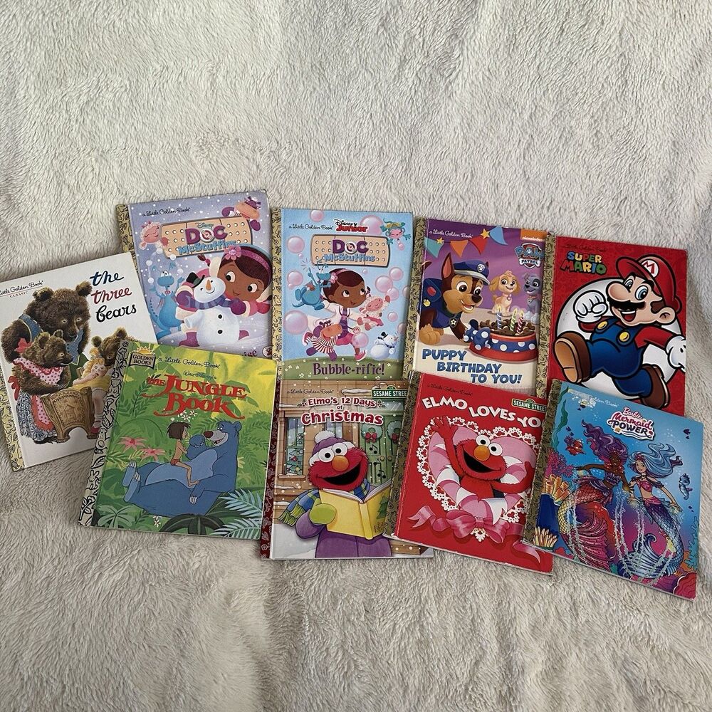 Little Golden Book Contemporary Character Lot Mario Doc Mcstuffings Elmo